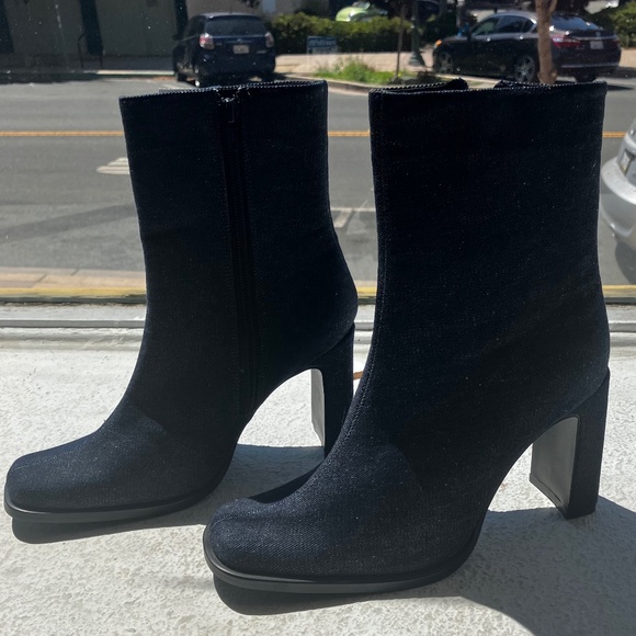 Dark denim square toe ankle boots - Picture 1 of 4